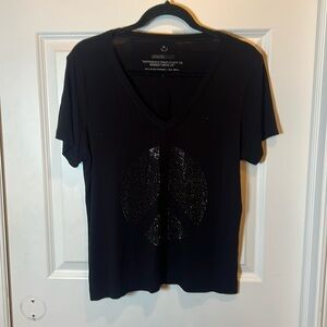 Wordscount T-shirt Black V-Neck with Peace Sign embellished on the front Size L